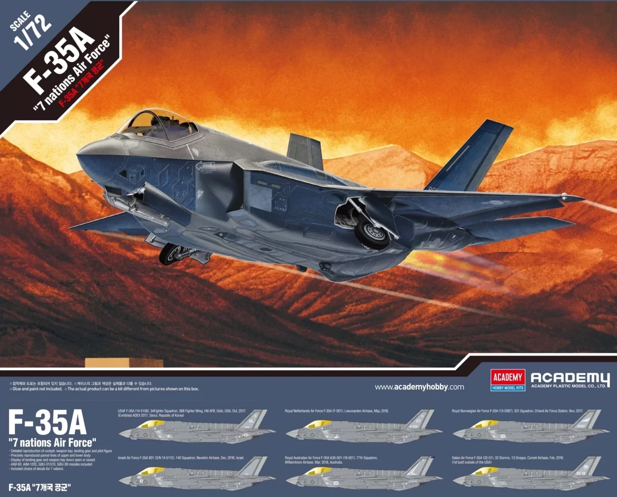 F-35A '7 nations Air Force'. Сбірна модель літака у масштабі 1/72. ACADEMY 12561