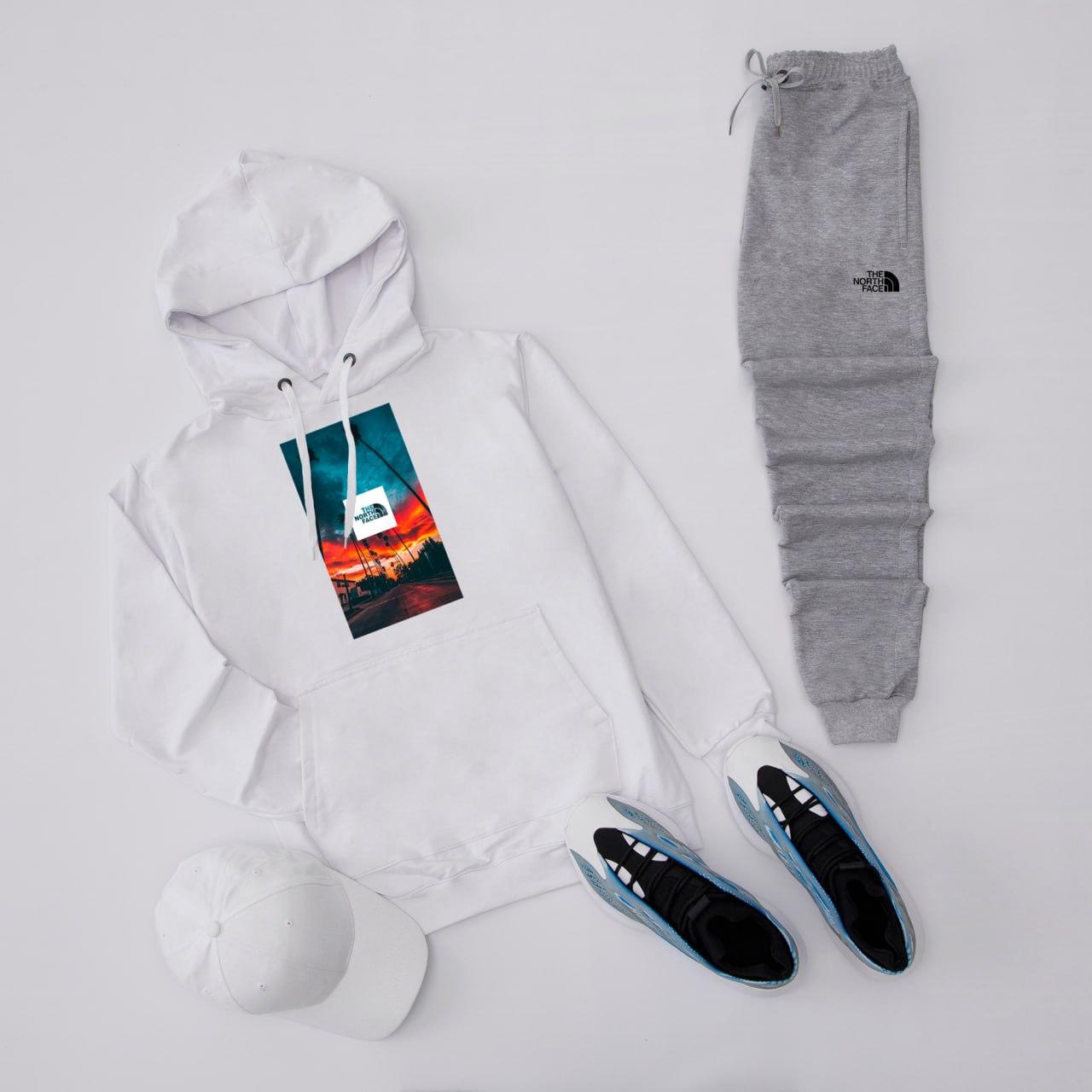 Чоловічий спортивний костюм The North Face land весняний осінній комплект кофта штани весна Tnf сірий-білий