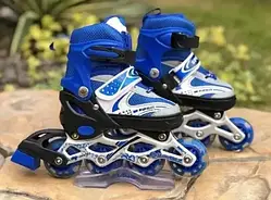 ❤️Розсувні роликові ковзани 129B Ролики дитячі Світиться переднє колесо (M 34-38) сині