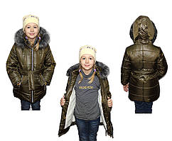 Пальто дитяче зимове на овчині для дівчинки Поясок