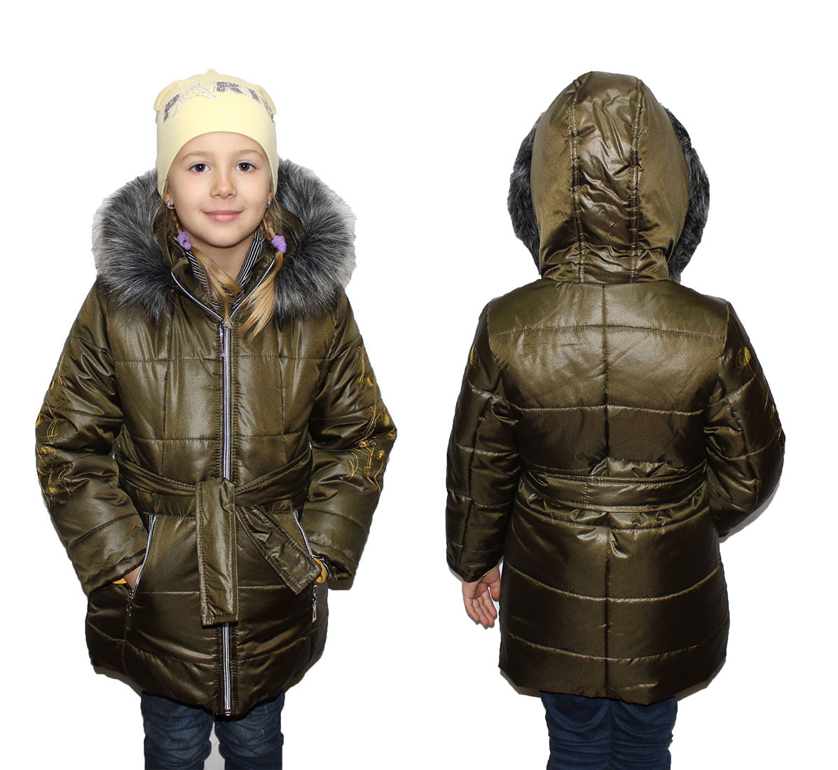 Пальто дитяче зимове на овчині для дівчинки Поясок