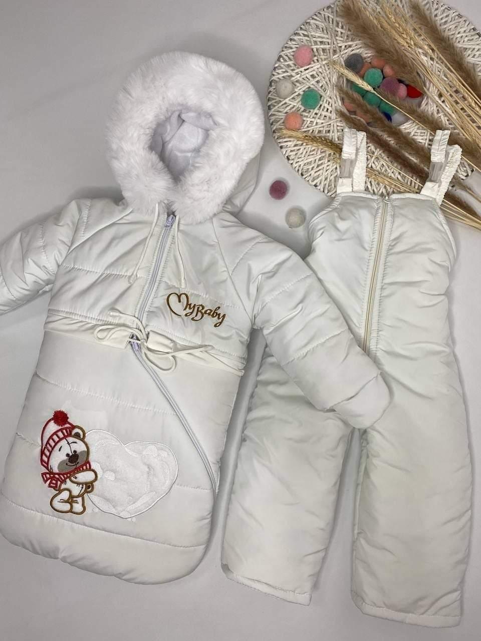 Дитячі комбінезони-трансформери для дівчинки-трійки з відстібним мішком.