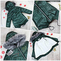 Пальто парку дитяче на зиму на овчині для дівчинки Кишеня