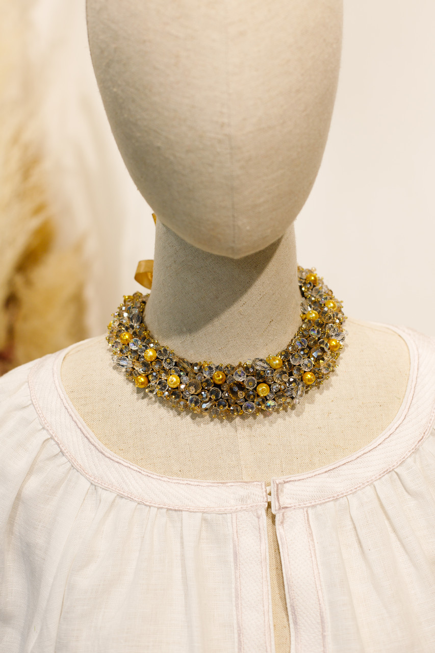 Кришталеве намисто ручної роботи (біло - жовте)