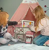 Дитячий будиночок іменний з дерева для ляльок LOL-4 з гаражем та кабріолетом - Меблі 22 шт
