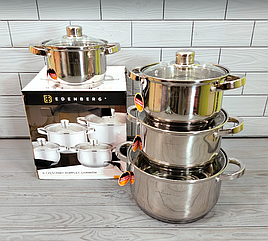 Набір каструль із неіржавкої сталі Edenberg EB-3734 8 предметів з індукційним дном/Набір кухонного посуду