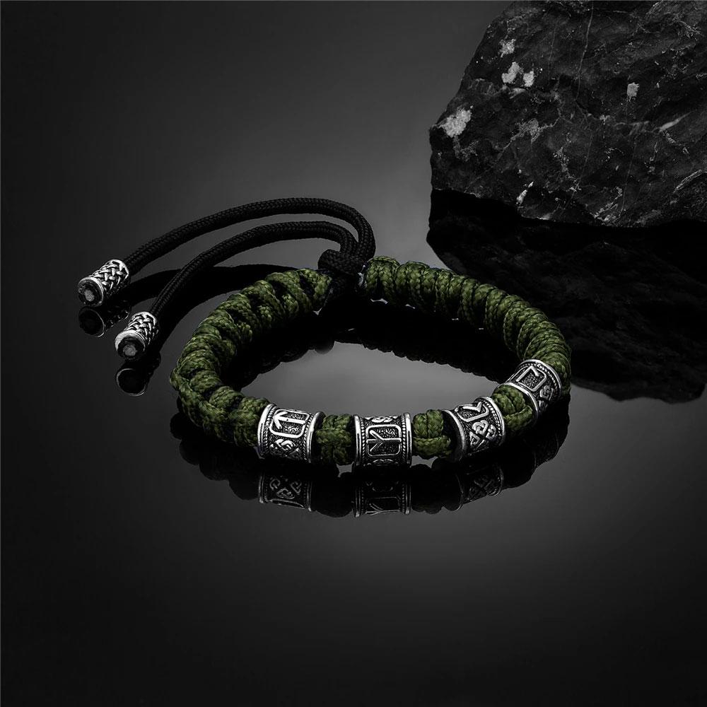 Браслет чоловічий з паракорду та сталі VIKING з Рунами Зелений, фото 1