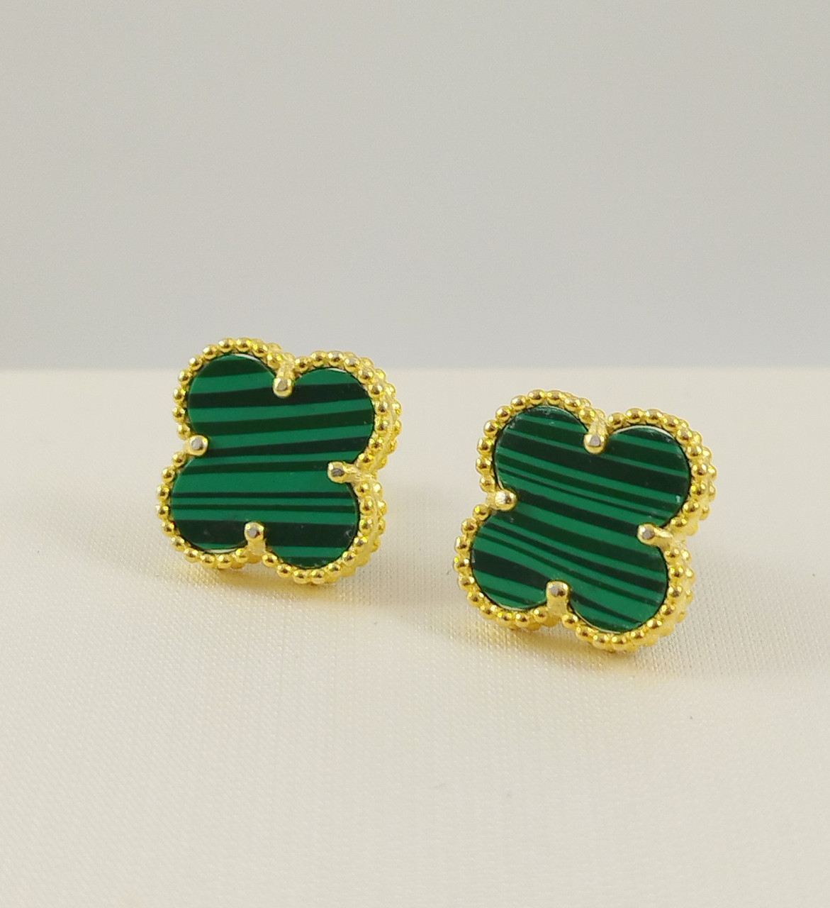 Срібні сережки з малахітом "Конюшина" КЛП/Бж-мх, фото 1