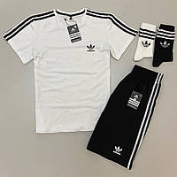Мужской летний костюм Adidas футболка и шорты Адидас и носки в подарок белый (My)