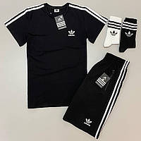 Мужской летний костюм Adidas Адидас футболка и шорты и носки в подарок черный (My)