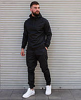 Чоловічий спортивний костюм з плащової тканини чорний на весну з капюшоном (My)