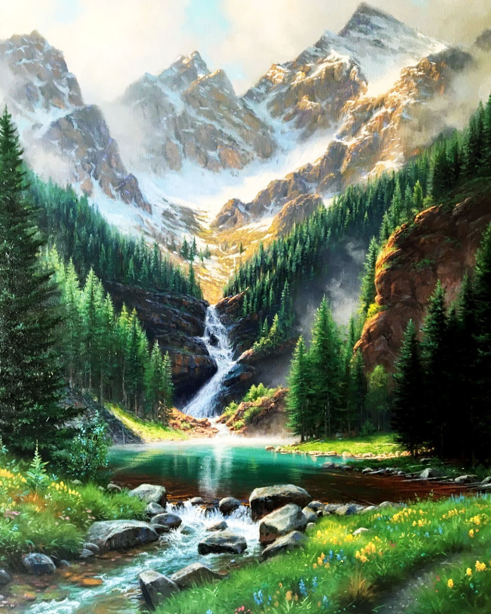 Алмазна мозаїка Водоспад у горах АлМазка АлМ-100 (40 x 50 см) на підрамнику