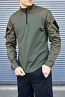 Мужская военная тактическая рубашка Убакс с липучками под шевроны армейская зелёная карманы на рукавах (My)