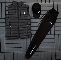 Мужской спортивный костюм Under Armour жилетка и штаны + кепка | Комплект Андер Армор без капюшона черный (My)