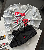 Мужской спортивный костюм Chicago Bulls без капюшона серый | Комплект мужской свитшот и штаны весенний осенний