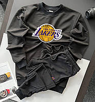 Мужской спортивный костюм Lakers без капюшона черный | Комплект мужской Лейкерс свитшот и штаны весенний (My)