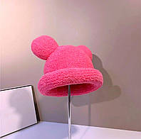 Шапка Микки Маус с ушками и подворотом (Минни Маус, мышонок, мишка, медведь, тедди) Розовая, Унисекс One size