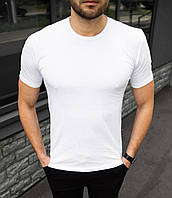 Мужская базовая футболка белая однотонная приталенная хлопковая (My)
