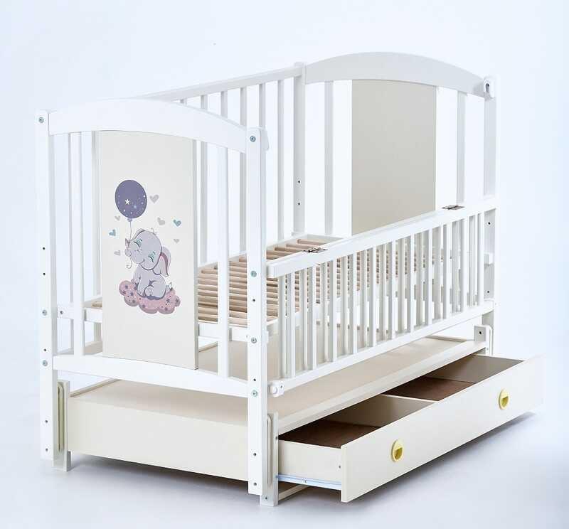 Ліжко дитяче ЛІЛІ "Слоник" (1) шарнір-підшибник з відкидною боковиною+шухляда, (слонова кістка)