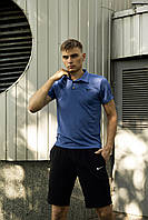 Мужская футболка Поло Nike синяя хлопковая летняя | Тенниска Найк спортивная на лето (My)