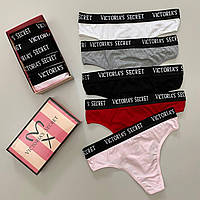 Женский набор стрингов Victoria's Secret 5шт подарочный набор Виктория Сикрет (My)