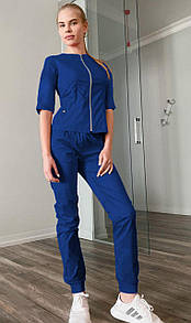 Синій жіночий медичний костюм на замку штани джоггери