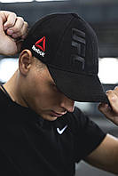 Кепка Reebok UFC мужская коттоновая черная с белым лого | Бейсболка Рибок ЮФС на лето (My)