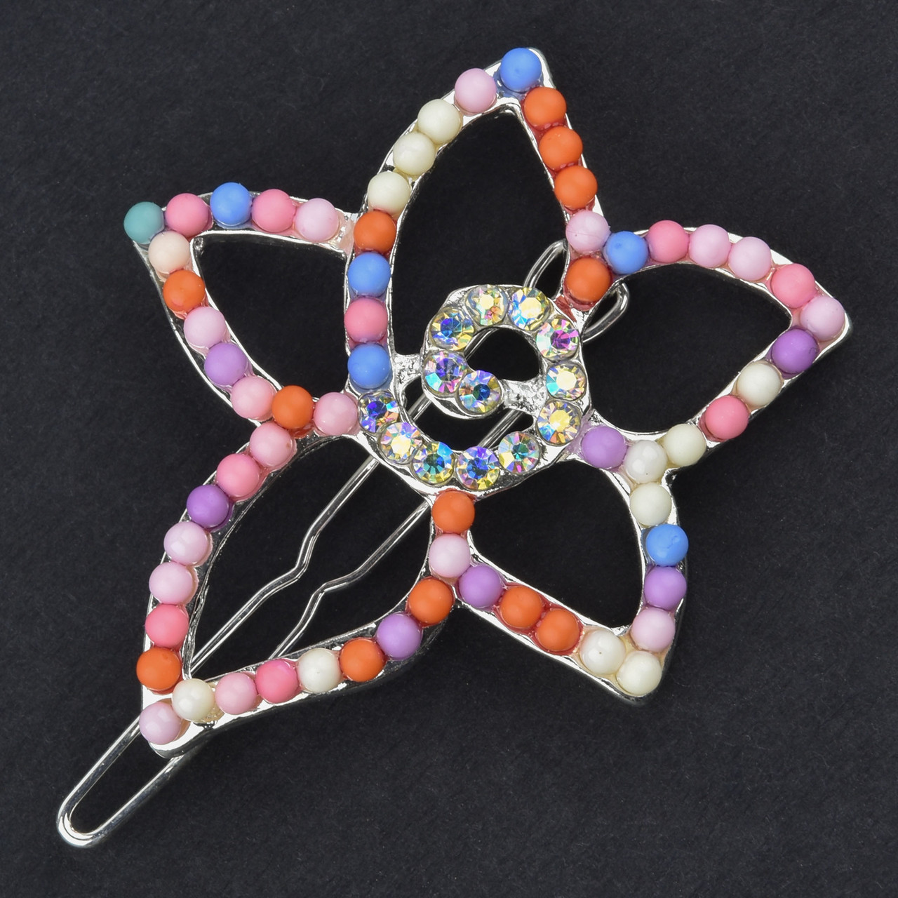 Заколка зажим для волос металлическая серебристого цвета разных цветов ...