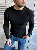 Мужской свитер черный весенний летний осенний | Мужская кофта с круглым вырезом демисезонная черная (My)