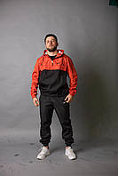 Мужской спортивный костюм Nike Анорак + Штаны + Барсетка черный с оранжевым из плащевки Найк весенний (My)