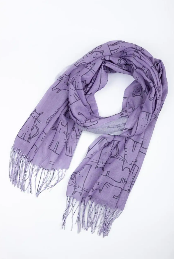 Легкий шарф палантин Котики 180*65 см бузковий