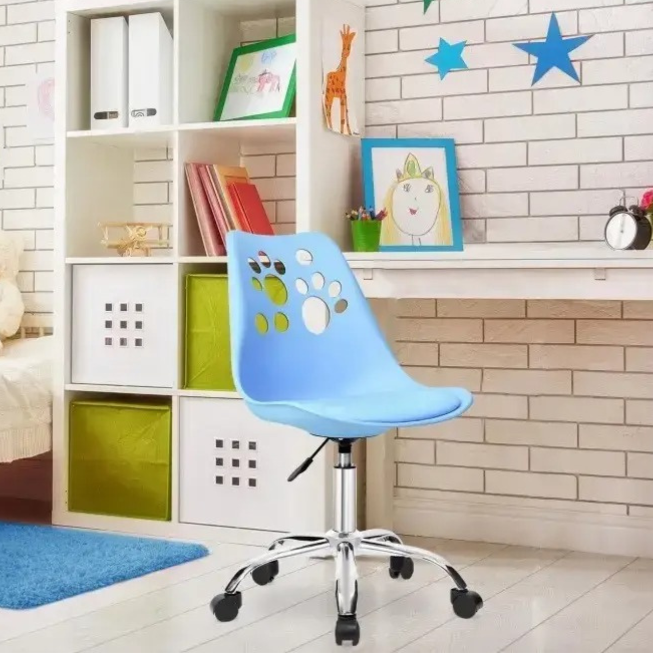 Крісло офісне комп'ютерне Lapki-3 Blue блакитне обертове дитяче