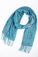 Легкий шарф палантин Котики 180*65 см бірюзовий