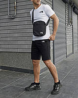 Мужской летний костюм The North Face Футболка + Шорты + Барсетка белый с черный комплект Зе Норд Фейс (My)