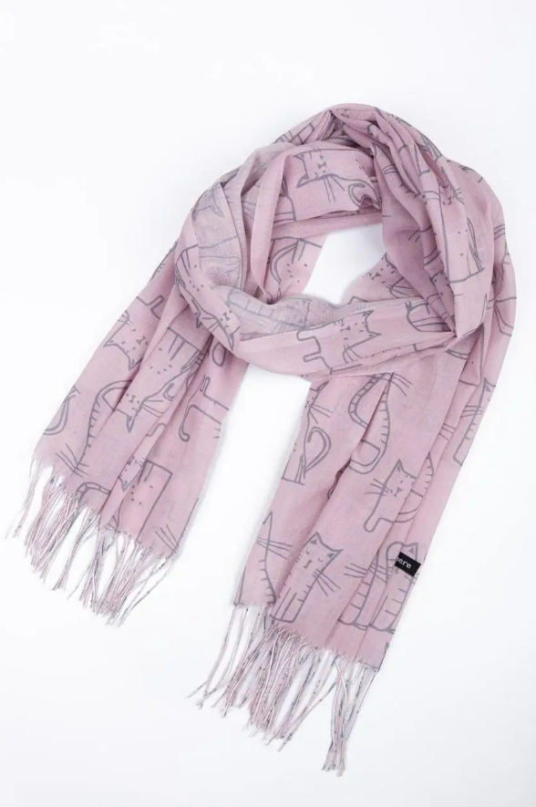 Легкий шарф палантин Котики 180*65 см пудра