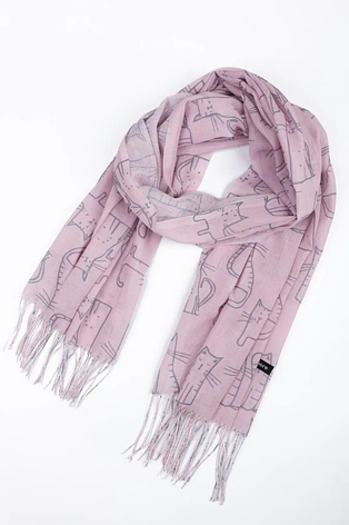 Легкий шарф палантин Котики 180*65 см пудра, фото 1