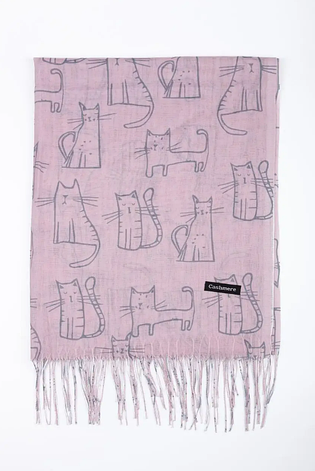 Легкий шарф палантин Котики 180*65 см пудра, фото 2