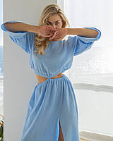 Женское летнее платье из муслина, цвет голубой