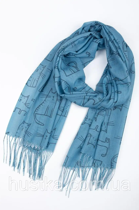 Легкий шарф палантин Котики 180*65 см блакитний