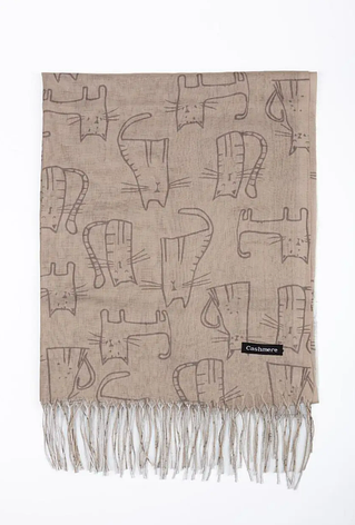 Легкий шарф палантин Котики 180*65 см бежевий, фото 2