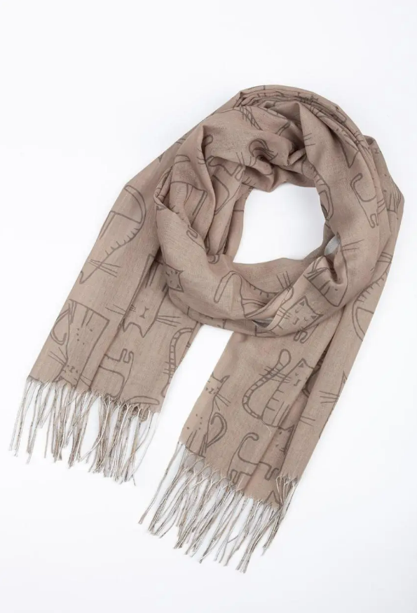 Легкий шарф палантин Котики 180*65 см бежевий