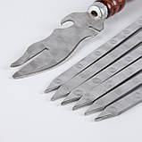 Набір шампурів із нержавіючої сталі з дерев'яними ручками з вилкою-ножем 6 шт., фото 3
