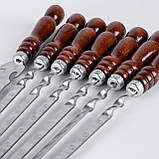 Набір шампурів із нержавіючої сталі з дерев'яними ручками з вилкою-ножем 6 шт., фото 4