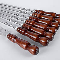 Набор стальных шампуров с деревянными ручками с вилкой-ножем 6 шт