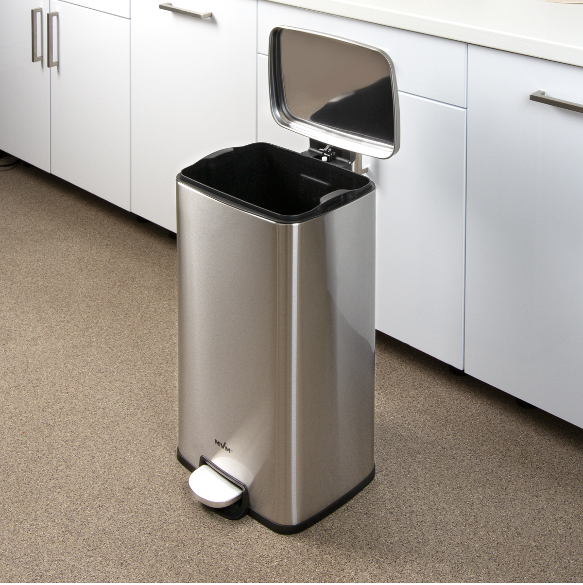 Відро для сміття з педаллю MVM BIN-15, 30 л, нержавіюча сталь, прямокутне, фото 1