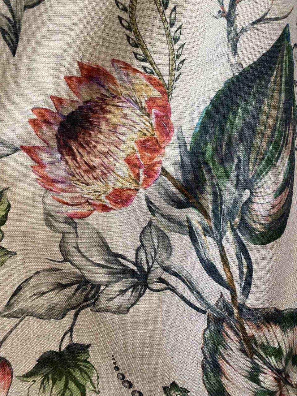 Шторна тканина льон з квітами на світлому фоні Штори для вітальні та їдальні.
