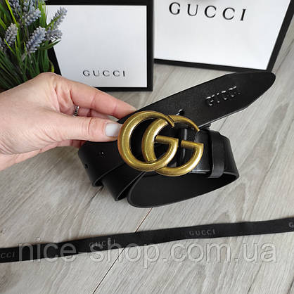 Ремінь Gucci шкіряний чорний з золотою пряжкою, фото 3