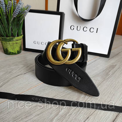 Ремінь Gucci шкіряний чорний з золотою пряжкою, фото 4