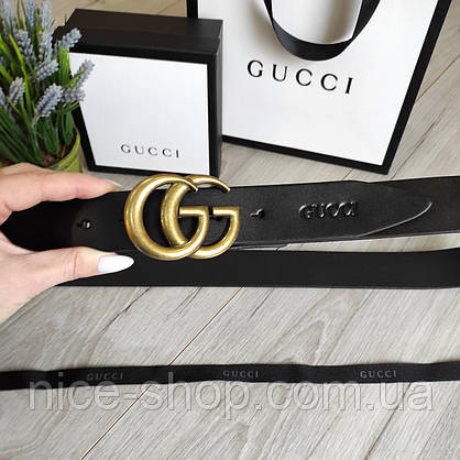 Ремінь Gucci шкіряний чорний з золотою пряжкою, фото 5
