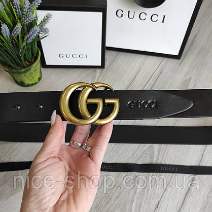 Ремінь Gucci шкіряний чорний з золотою пряжкою, фото 6